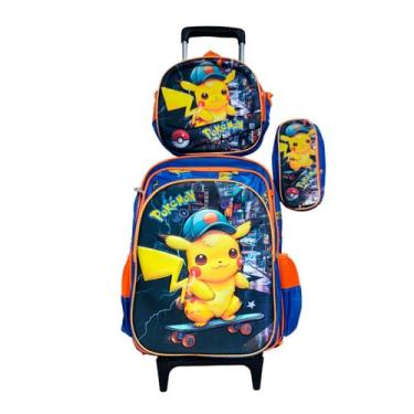 Imagem de Kit Mochila do Pokémon em 3D com Rodinhas + Lancheira Térmica + Estojo