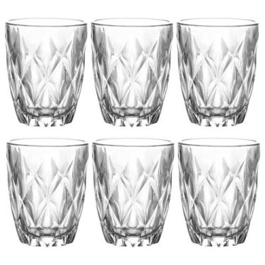 Imagem de Jogo 6 Copos de Vidro Diamond Transparente 280ml Luxo Bebidas Água Suc