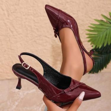 Imagem de Sandálias femininas versáteis de bico fino, bico fechado, salto alto aberto nas costas, Vinho vinho, 38
