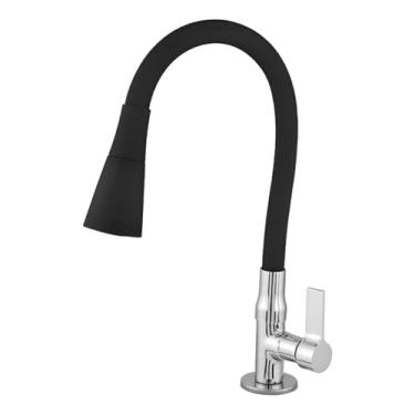 Imagem de Torneira de Cozinha de Bancada Preta Gourmet Flexível em Metal Cromado Premium – Bica Móvel com Jato Ajustável 1/4 De Volta