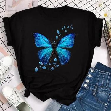Imagem de Camiseta Feminina Colorida Com Estampa De Pétalas De Borboleta, Manga 
