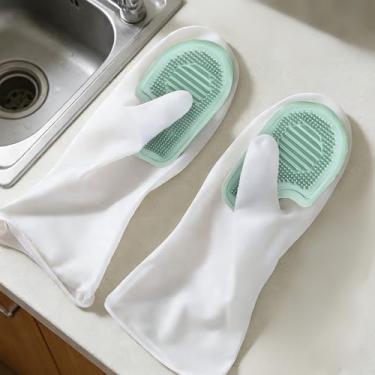 Imagem de Luvas de lavagem de louça, luvas de cozinha de borracha reutilizáveis para limpeza de cozinha, luva de lavar louça, antiderrapante, luva longa de jardinagem para mulheres, homens, uso doméstico, à