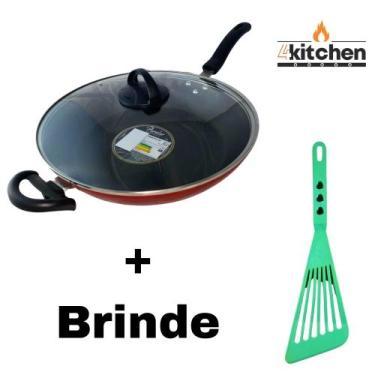 Imagem de Panela Frigideira Tampa Wok Antiaderente Teflon n30 + Brinde Cor:Azul 