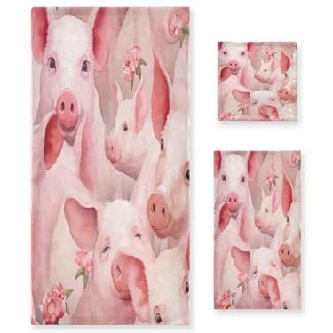 Imagem de xigua Conjunto de toalhas de banheiro de porco fofo absorvente macio 3 peças toalha de banho toalha de mão toalhas decorativas para banheiro, academia, hotel, praia, piscina