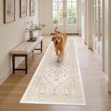 Imagem de Tapete-passadeira 0,7 x 2,4 m zesthome Lavável, tapete de entrada resistente a manchas, tapete ultrafino, antiderrapante para entrada, cozinha, lavanderia, corredor interno (creme/bege, 0,7 x 2,4 m)