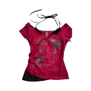 Imagem de Camiseta Verde Y2K Punk Para Mulheres, Top Casual Vintage Doce E Sexy 