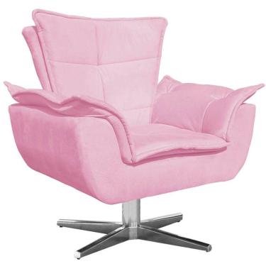 Imagem de Poltrona Decorativa Base Giratória Cromada Charger Suede Rosa G19 - Gran Belo