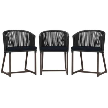 Imagem de 3 Cadeiras De Jantar Noronha Marrom Corda Náutica E12 Trama Preto