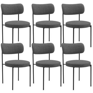 Imagem de Kit 06 Cadeiras Estofadas Para Sala De Jantar Louise L02 Linho Cinza Escuro - Lyam Decor
