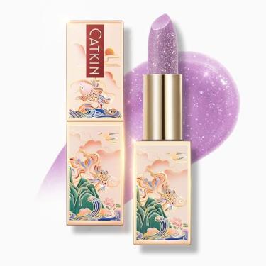 Imagem de CATKIN Bálsamo labial matizado com glitter, hidratante labial ultra hidratante, brilho com vitamina E, nutritivo para lábios rachados e secos, 3,4 g C19