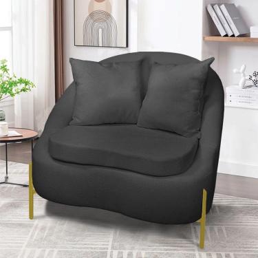 Imagem de Poltrona Decorativa Orgânica Pé De Metal Dourado Zaya Bouclê Grafite C05 - D'rossi