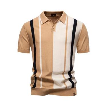 Imagem de Camisa Polo Masculina Listrada Em Malha AIOPESON De Alta Qualidade, Re