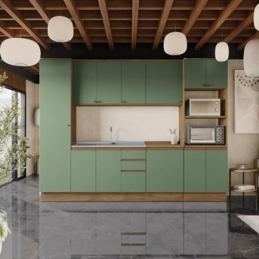 Imagem de Cozinha Modulada Celeste Kappesberg 100% Mdf Nogueira/verde 300cm
