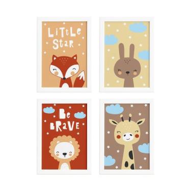 Imagem de Quadros Decorativos Animais Escandinavos 4un Branco 33x43cm - Quartinh