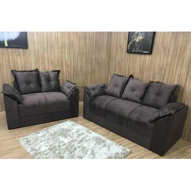 Imagem de Jogo de Sofá de 2 e 3 Lugares Braços com Almofada Marrom - Multi Móvei