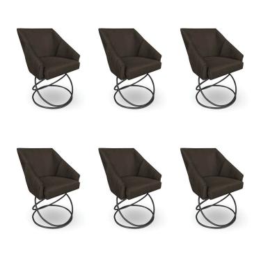 Imagem de Kit 6 Poltronas Luxo Alana Suede Marrom Base Luxo Preto - Pallazio
