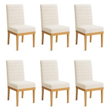 Imagem de Kit 6 Cadeiras De Jantar Solana Boucle Bege Base De Madeira - Pallazio