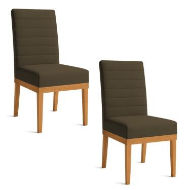Imagem de Kit 2 Cadeiras De Jantar Solana Linho Base De Madeira - Pallazio Cor Marrom Café