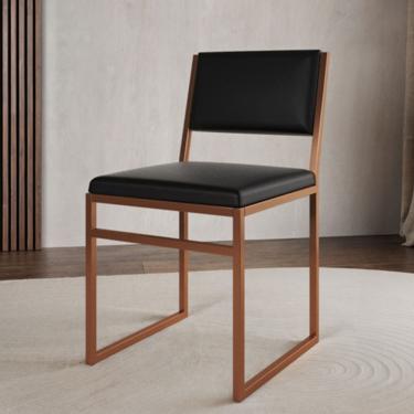 Imagem de Cadeira de Jantar Industrial Isa Assento Corino Base Cobre para Sala Cozinha Mesa - Cobre/preto