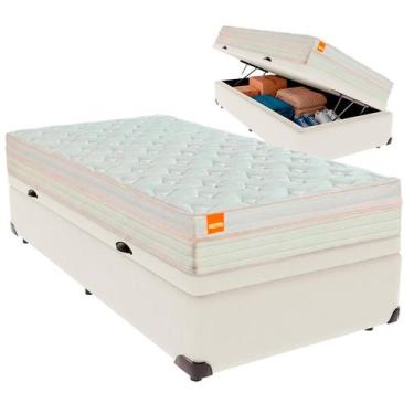 Imagem de Cama Box Baú Solteiro e Colchão Tucson Molas Ensacadas Inducol Palha