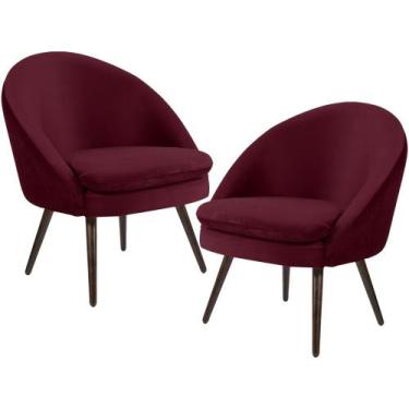 Imagem de Kit 02 Poltronas Decorativas Fixa Pés Palito Rafa C06 Veludo Marsala C