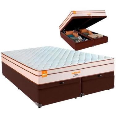 Imagem de Cama Baú Queen e Colchão Pequim Molas Ultralastic Inducol Marrom