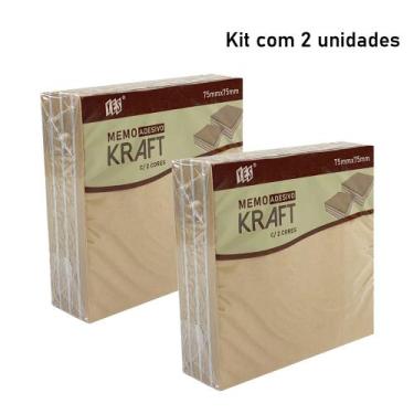Imagem de Bloco Memo Autoadesivo Kraft/Branco  Médio: 75mmX75mm (kit com 2 unida