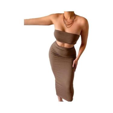 Imagem de Conjunto Elegante De Top Cropped sem alça E Saia Longa Para Mulheres -