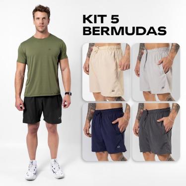 Imagem de Kit 5 Bermudas Masculinas Academia Treino Corrida Shorts Elástico Luzzoo-Masculino