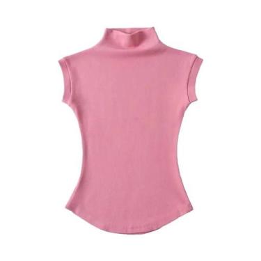 Imagem de Camisetas Sem Mangas De Gola Alta Slim Fit Para Mulheres, Moda Casual 