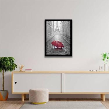 Imagem de Quadro Decorativo Guarda Chuva Vermelho E Torre Eiffel 34x23