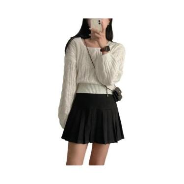 Imagem de Suéter Feminino De Manga Lanterninha Em Cor Sólida Para Outono E Inver