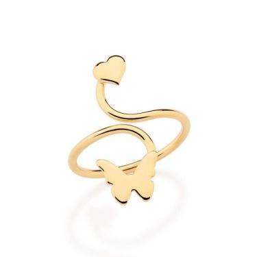 Imagem de Anel Coração e Borboleta Banhado a Ouro Rommanel 513649 Tamanho:18Cor: