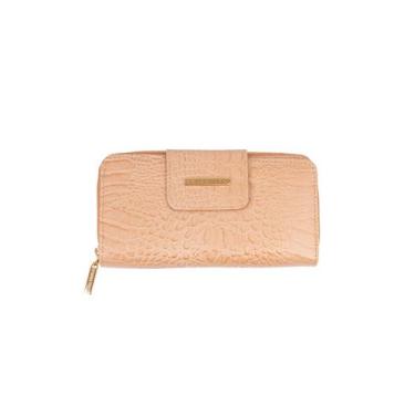 Imagem de Carteira de couro grande Cindy Feminino vermelho croco, Bege