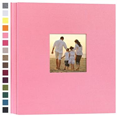 Imagem de potricher Álbum de fotos de capa dura de linho, 10 x 15 cm, 1000 fotos, grande capacidade para casamento, aniversário, férias de bebê (rosa, 1000 bolsos)