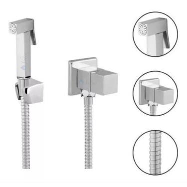 Imagem de Ducha Higiênica Quadrada Banheiro Cromado ¼ Volta Completa Luxo 1,20m 