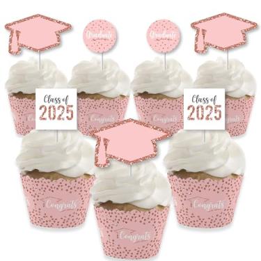 Imagem de Big Dot of Happiness Rose Gold Grad – Decoração de cupcake – 2021 Embalagem para cupcak...