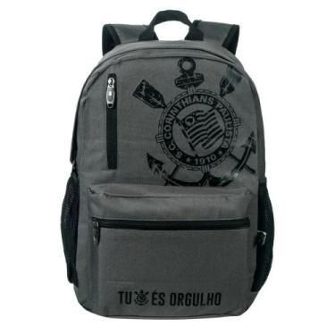 Imagem de Mochila Notebook Esportiva Corinthians Oficial Bolso Garrafa -, Cinza
