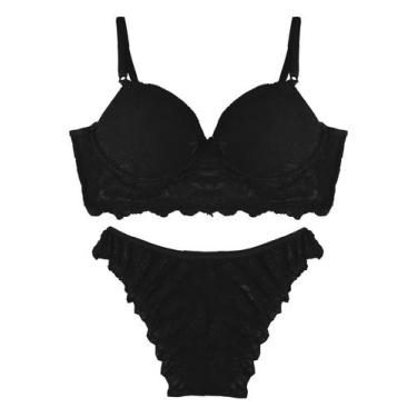 Imagem de Conjunto Lingerie Feminina Em Renda Feminize Preto, P, Preto