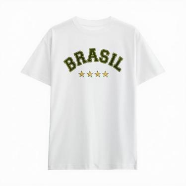 Imagem de Camiseta Masculina Brasil Estrelas Jogos Copa Malha Leve em Algodão Básica do P ao G1-Masculino