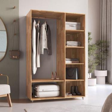 Imagem de Closet Aberto Camaiori em Madeira Maciça com Rodízios e Divisórias Org