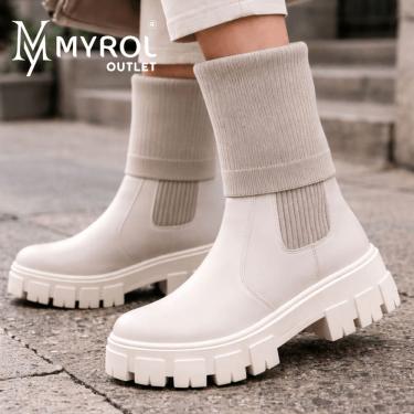 Imagem de Bota Coturno Meia Cano Medio E Longo Confortavel Off White