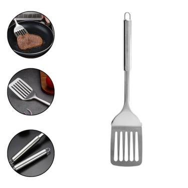 Imagem de Espátula Vazada de Cozinha Inox 30 cm Premium para Frituras e Ovos em Aço Cabo Longo pa...