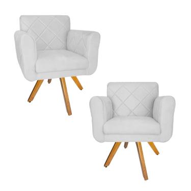 Imagem de Jogo 2 Poltrona Decorativa Base Giratória De Madeira Salão Isabella Suede Branco - LM D...