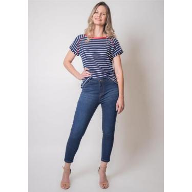 Imagem de Calça Pau a Pique Jeans Cigarrete Básica, Azul, 44