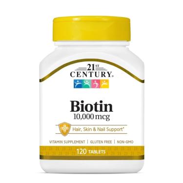 Imagem de Comprimidos de Biotina do século 21, 10.000 mcg, Conde 120 Não Destruído-Unissex