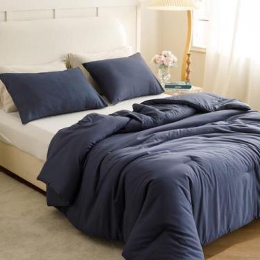 Imagem de Conjunto de edredom ROSGONIA Navy Blue Queen com 1 edredom e 2 estojos