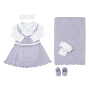 Imagem de Conjunto Saída Maternidade Em Tricot E Crochê Menina Vestido Meia Calç