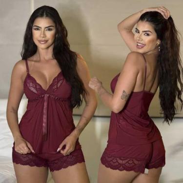 Imagem de Pijama De Dormir Sexy Shorts Doll Linha Luxo Sensual Rendado - Mavie, 