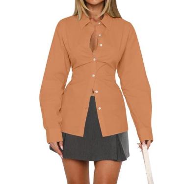 Imagem de Camisa feminina MISSACTIVER com gola de lapela com botões laranja